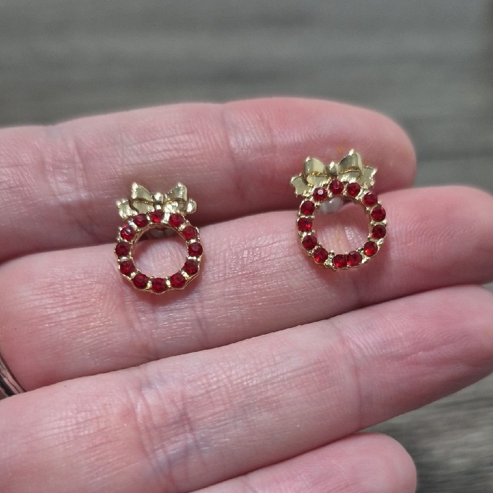 Sparkly Wreath Post Earrings | Elegant Christmas Red Gemstone Studs